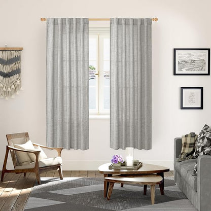 YoungsTex Dark Grey Linen Curtains 72 Inch Long 2 Panels - Image 2