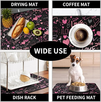Mother's Day Dish Drying Mat for Kitchen Counter Love Heart Black Drying Mats - Image 7