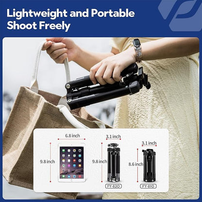 Fotopro Mini Tripod with Ball Head, Phone Mount Detachable Selfie Stick, Folded only 8.6", Max Load up to 6.6 lbs. FY-810 Matt Grey