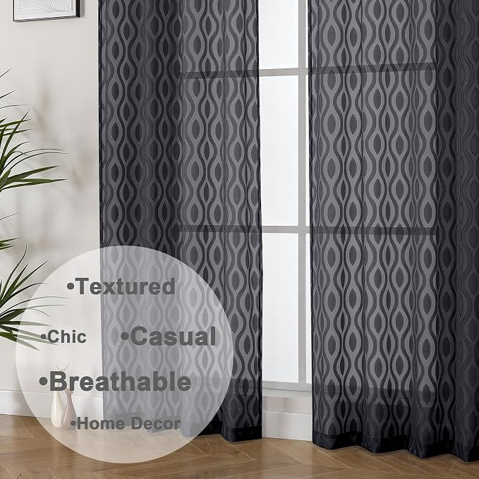 Aiyufeng Sheer Black Curtains 84 Inches Long 2 Panels, Solid Airy Light - Image 8