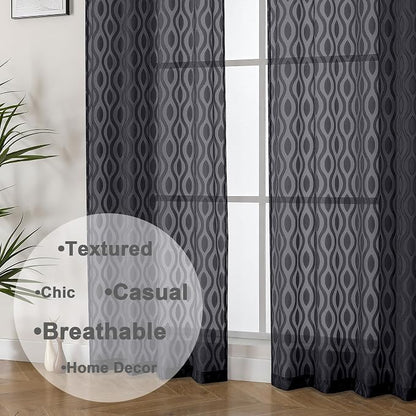 Aiyufeng Sheer Black Curtains 84 Inches Long 2 Panels, Solid Airy Light - Image 8