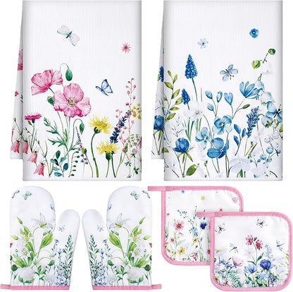 Leinuosen 6 Wild Flower Kitchen Towels Kitchen Decor and Accessories Set Floral by Leinuosen