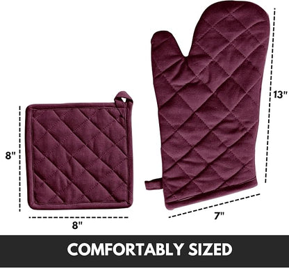 Oven Mitt & Pot Holder 100% Cotton Set of Heat Resistant Oven Gloves & Hot Pads - Image 2