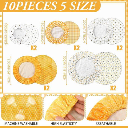 Patelai 10 Pcs Bowl Covers Reusable in 5 Size Stretch Cloth Fabric Elastic Food - Image 3