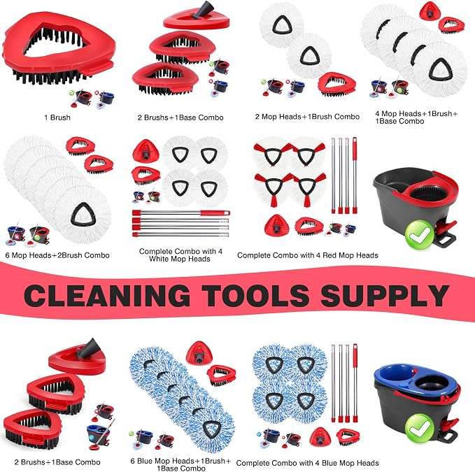 Mop Replacement Heads 4 Pcs & 1Scrub Brush & 1 Base Combo - Image 7