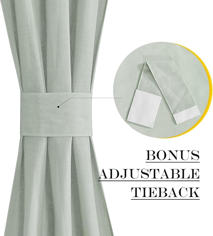 NICETOWN Sage Green Door Curtains for Window, Farmhouse Linen French Door Curtains Privacy Assured Curtain Panels Rod Pocket Window Covering for Glass with Tie-Back, 26" W by 40" L, 1 Panel