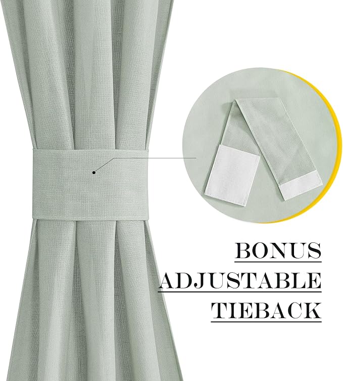 NICETOWN Sage Green Window Curtains Linen Blended, Privacy French Door Curtains - Image 2