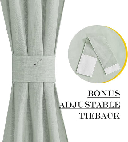 NICETOWN Sage Green Window Curtains Linen Blended, Privacy French Door Curtains - Image 2