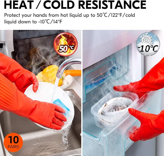 Vgo... 10-Pairs Dishwashing Gloves, Reusable Household Gloves, Long Sleeve - Image 5