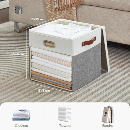 Fabric Storage Cubes with Clear Windows and Lids, Decorative Storage Boxes - Image 2
