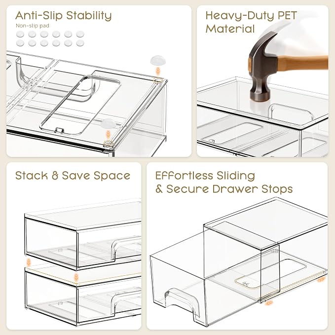 Criusia Stackable Storage Drawers, 4 Pack Clear Plastic Makeup & Bathroom - Image 5