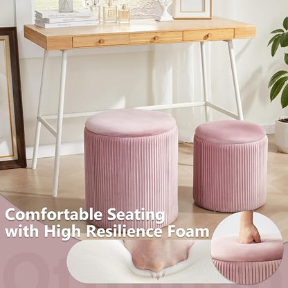 Round Ottoman with Storage Set of 2, Vanity Stool with Storage - Image 5