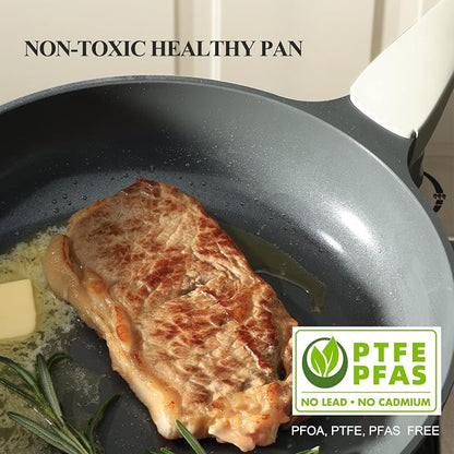 PRICUSIS Nonstick Ceramic Frying Pan, 8/10/12 Inch Non Toxic Skillet, Egg & - Image 6