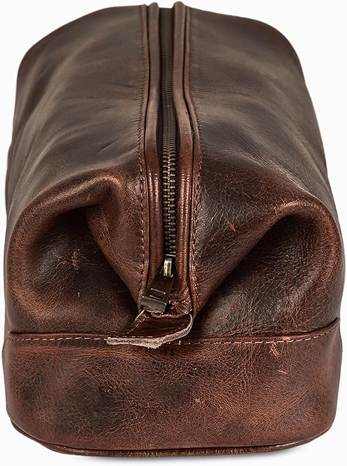 HLC Leather Toiletry Bag for Men - Best Gift for Men - Premium Genuine Leather Dopp Kit Shaving Kit Organizer Travel Kit Pouch Bag for Men - Large Size - Rustic Brown