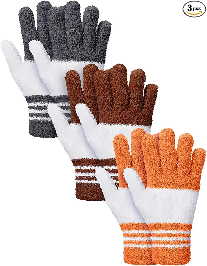 Patelai 3 Pairs Microfiber Plant Dusting Gloves Leaf Cleaning Gloves for Indoor Plants, Blinds, Furniture, House(Small,Gray, Orange, Brown)