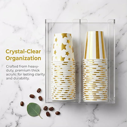 Acrylic Coffee Cup and Lid Storage Organizer Holder, 2 Compartments Disposable - Image 6