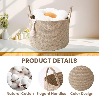 Woven Blanket Basket, 65L Large Rope Storage Bin - Image 3