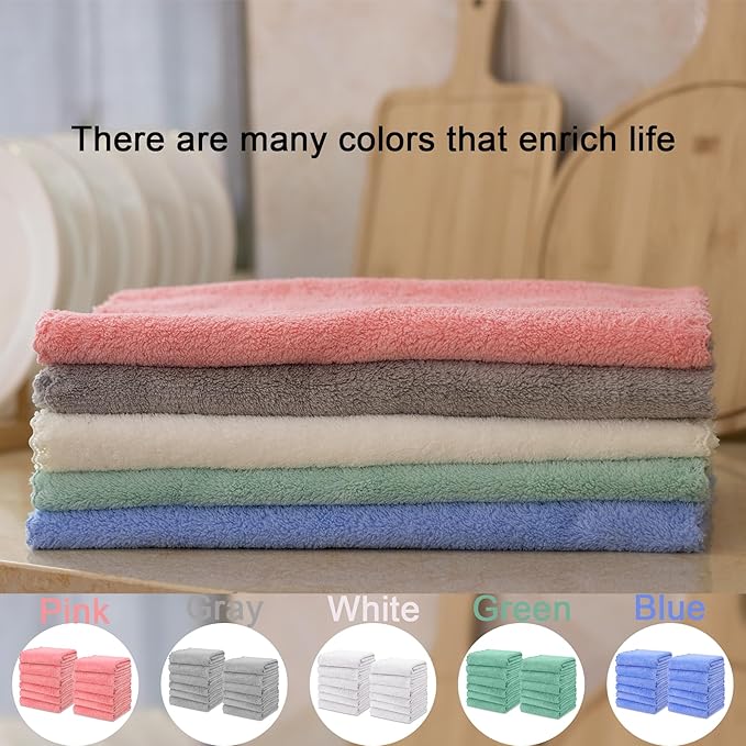 kimteny Kitchen Cloth Dish Towels, 13x28 Inches Premium Dishcloths, Super Absorbent Coral Velvet Microfiber Cleaning Cloths, Fast Drying Rags for Washing Dishes (13x28-12 Pack, Grey)