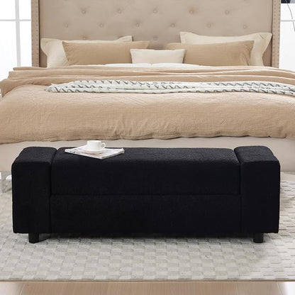 Teddy Storage Ottoman Bench, 55 Inch Upholstered Boucle Comfy Sherpa End of Bed - Image 6