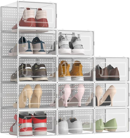 12 Pack XXX-Large Modular Clear Plastic Stackable Shoe Storage Organizer - Image 8
