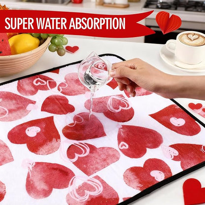 Breling Valentine's Day Dish Drying Mat Valentine Kitchen Dry Mat Absorbent - Image 6