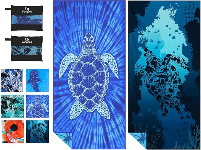 2 Pack Microfiber Lightweight Thin Beach Towel Sand Free Quick Dry Super Absorbent Large Towels for Swimming Pool Yoga Gym Travel Vacation Beach Accessories Essentials for Adults