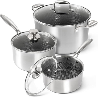 MICHELANGELO 6 Pcs Tri-ply Stainless Steel Pot Set, 2QT & 3QT & 8QT Pot by Michelangelo