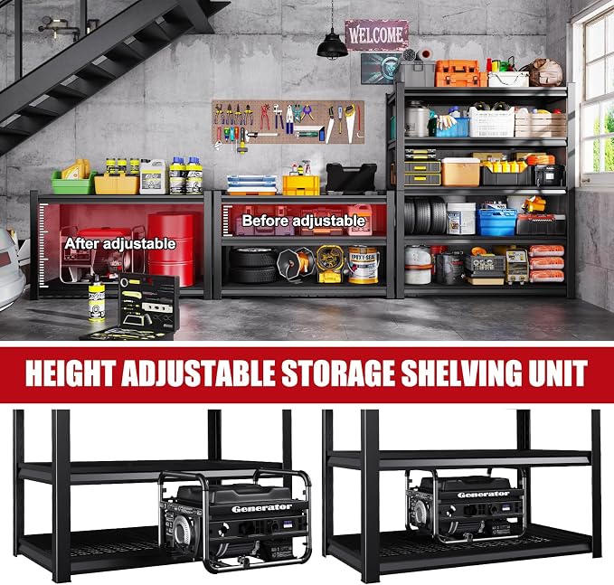 Set of 4 Garage Shelving-3000 lbs 5 Tier Storage Shelves, Adjustable Heavy Duty - Image 4