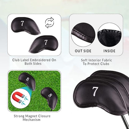 Premium Magnetic Leather Iron and Wedge Golf Club Head Covers | Set of 10 | - Image 5