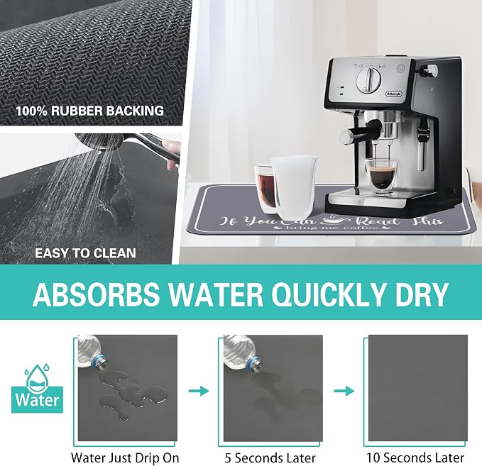 Coffee Bar Mat for Countertops 19inx12in, Absorbent Hide Stain Anti-Slip Cafe - Image 4