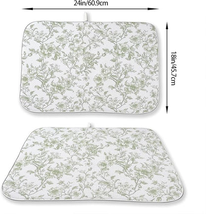 Sage Green Dish Drying Mat 18 x 24 Inch Chinoiserie Light Green Floral Drying - Image 3