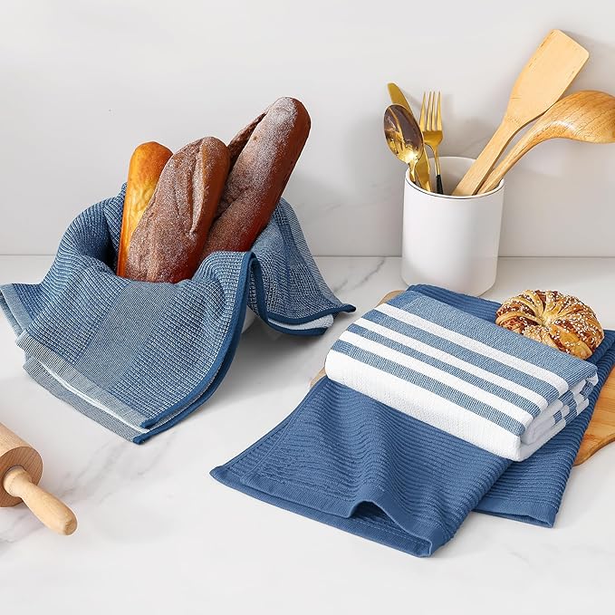 Homaxy Premium Kitchen Towels(18”x 28”, 9 Pack), Large Cotton 380 GSM Kitchen Hand Towels, Soft and Absorbent Terry Dish Towels, Multipurpose Tea Towel Set with Hanging Loop, Navy Blue