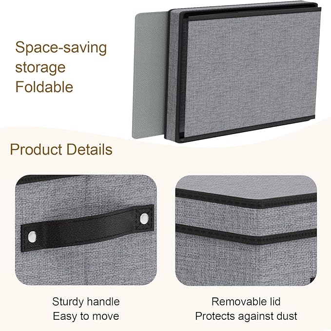 Fabric Storage Boxes, 7.1 x 9.1 x 13 Inch Baskets for Shelves with Lids, Wardrobe Organiser with Handles, Decorative Linen Closet Organizer Bins, Gray, 3 Pack