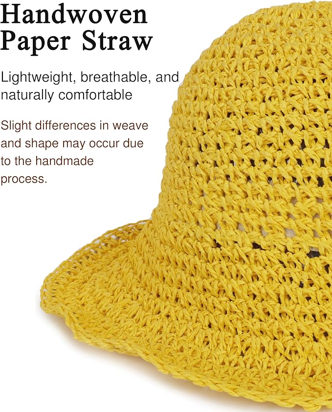 Womens Wide Brim Straw Sun Hat Foldable Floppy Crochet Beach Hat for Summer