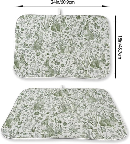 Easter Dish Drying Mat 18 x 24 Inch Sage Green Bunny Floral Drying Mat - Image 4