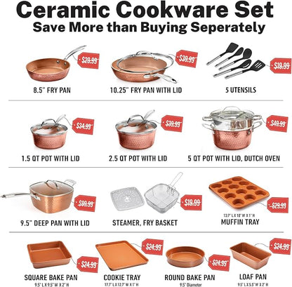 Gotham Steel Hammered 24 Pc Ceramic Cookware Set Nonstick, Induction Ceramic - Image 2