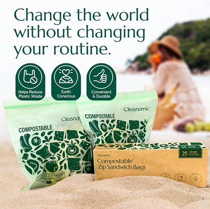 Cleanomic Compostable* Sandwich Size Food Storage Bags Freezer and Leak Proof - Image 7