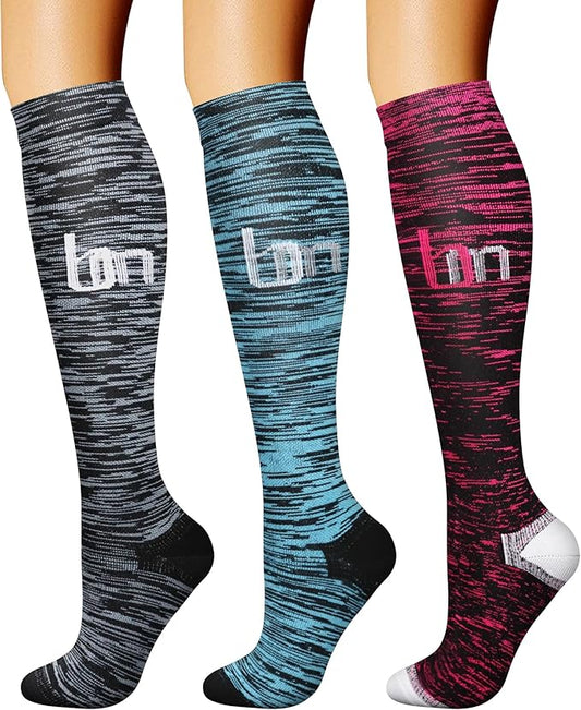 CHARMKING Compression Socks for Women & Men Circulation (3 Pairs) 15-20 mmHg is Best Support for Athletic Running Cycling