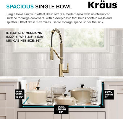 KRAUS Forteza 32-inch Granite Undermount Single Bowl White Kitchen Sink, KGU-55WHITE