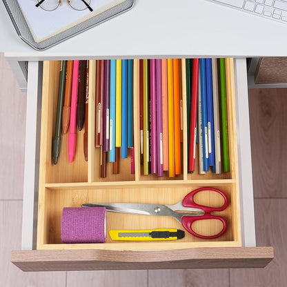 LotFancy Bamboo Kitchen Drawer Organizer, 9.5 Inch Silverware Tray - Image 5