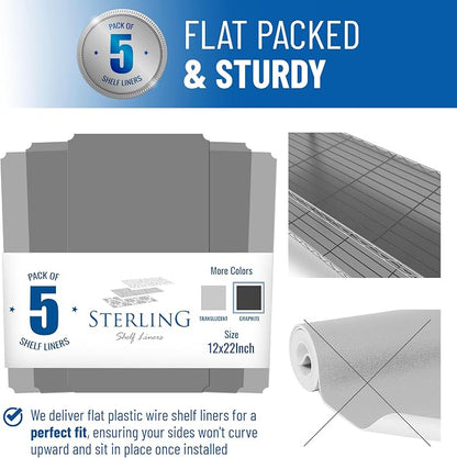Shelf Liners for Wire Shelf System: Set of 5 in Graphite: 12 x 22 inch: Plastic - Image 3