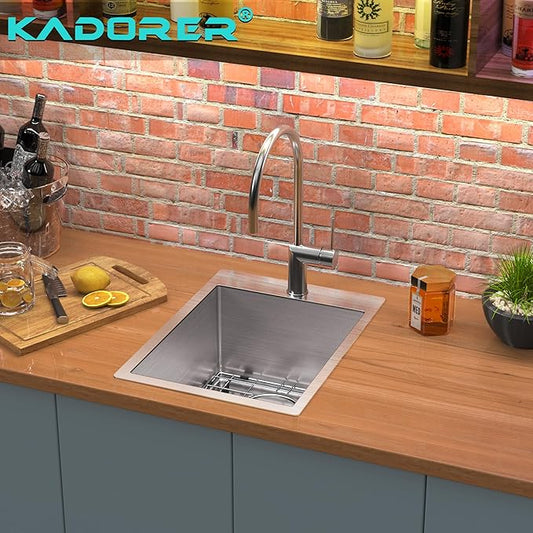 15 x 20 Inch Drop In Kitchen Bar Sink, Small Kitchen Sink Single Bowl Topmount Bar Prep Sink 18 Gauge Stainless Steel Bar Sink with Grid and Basket Strainer