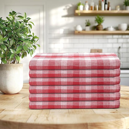 Christmas Kitchen Towels Set of 6 Red/White Checks, Reusable Cotton 20X30 - Image 7