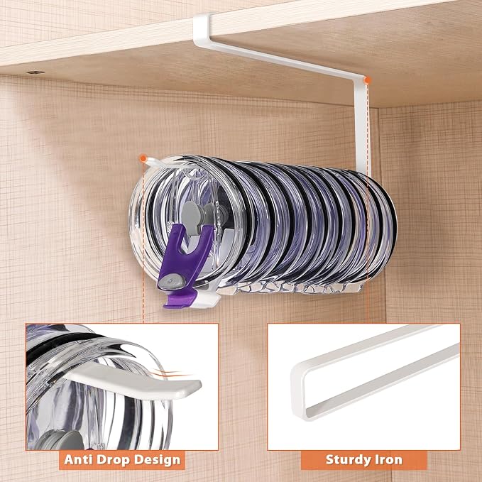 Tumbler Lid Organizer, Horizontal Tumbler Lid Storage Hook Up to 10 Lids - Image 4