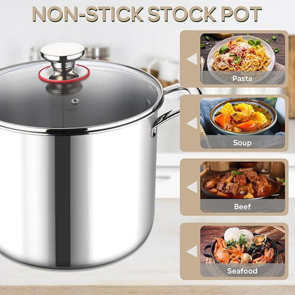 LIANYU 10 Quart Pot with Lid, 10QT Tri-Ply Heavy Duty Stock Pot, 18/10 - Image 6