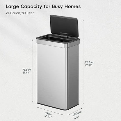 EKO Nova Sensor Trash Can, 21 Gallon/80 Liter Stainless Steel Rectangular - Image 2