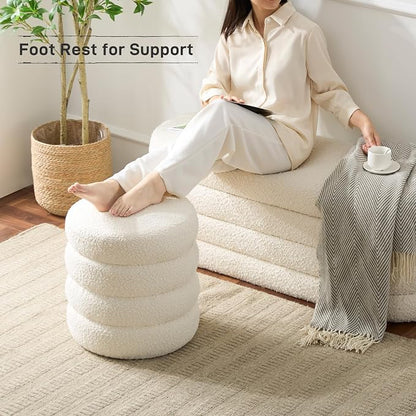 Round Ottoman with Storage Boucle Ottoman Stool with Storage Removable Lid - Image 6