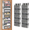 2 Packs 5-Tier Over The Door Organizer with 10 Side Mesh Pockets, 48 lbs Load Capacity, 3 Hooks Design, Hanging Organizer with Clear Windows for Bathroom, Bedroom, Nursery, Kitchen-Grey
