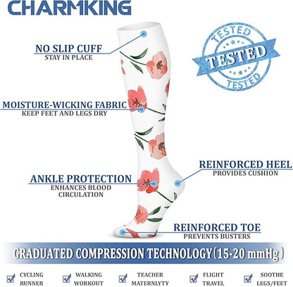 CHARMKING Compression Socks for Women & Men Circulation (3 Pairs) 15-20 mmHg is Best Support for Athletic Running Cycling