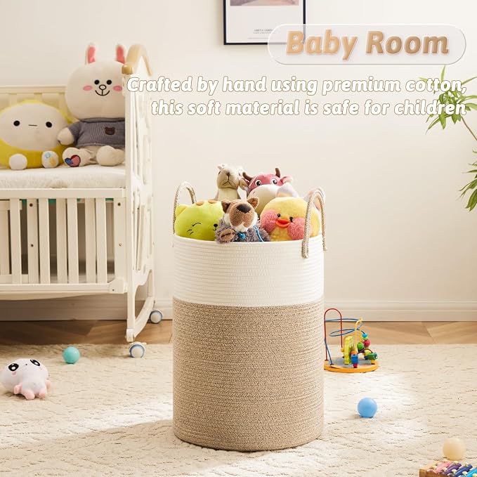Laundry Basket, Woven Cotton Rope Laundry Hamper, 40L - Image 3